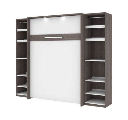Bestar - Cielo 99W Full Murphy Bed with 2 Narrow Shelving Units (98W) in Bark Grey & White - 80896-47 veiw 1