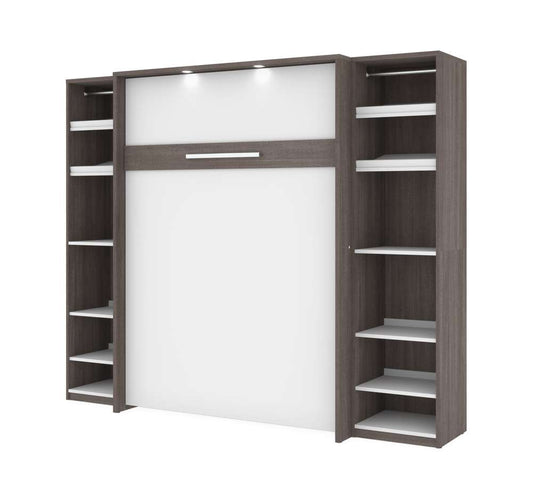 Bestar - Cielo 99W Full Murphy Bed with 2 Narrow Shelving Units (98W) in Bark Grey & White - 80896-47 veiw 1