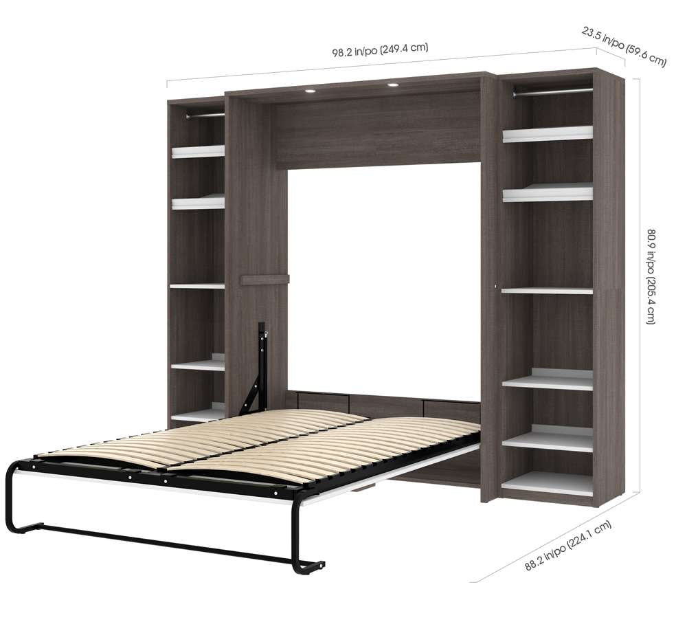 Bestar - Cielo 99W Full Murphy Bed with 2 Narrow Shelving Units (98W) in Bark Grey & White - 80896-47 veiw 10