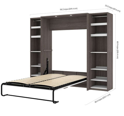 Bestar - Cielo 99W Full Murphy Bed with 2 Narrow Shelving Units (98W) in Bark Grey & White - 80896-47 veiw 10