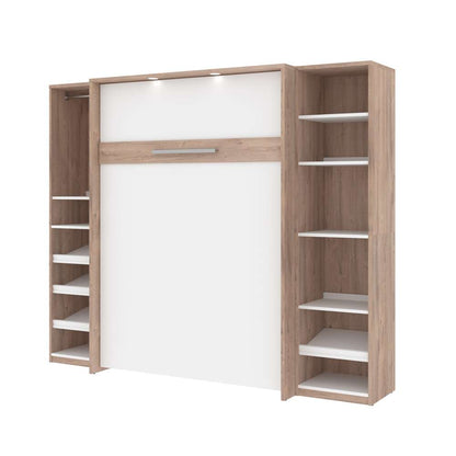 Bestar - Cielo 99W Full Murphy Bed with 2 Narrow Shelving Units (98W) in Rustic Brown & White - 80896-000009 veiw 1