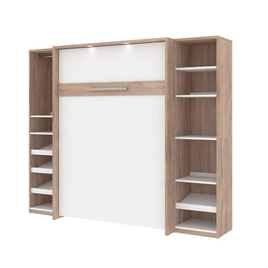 Bestar - Cielo 99W Full Murphy Bed with 2 Narrow Shelving Units (98W) in Rustic Brown & White - 80896-000009 veiw 1