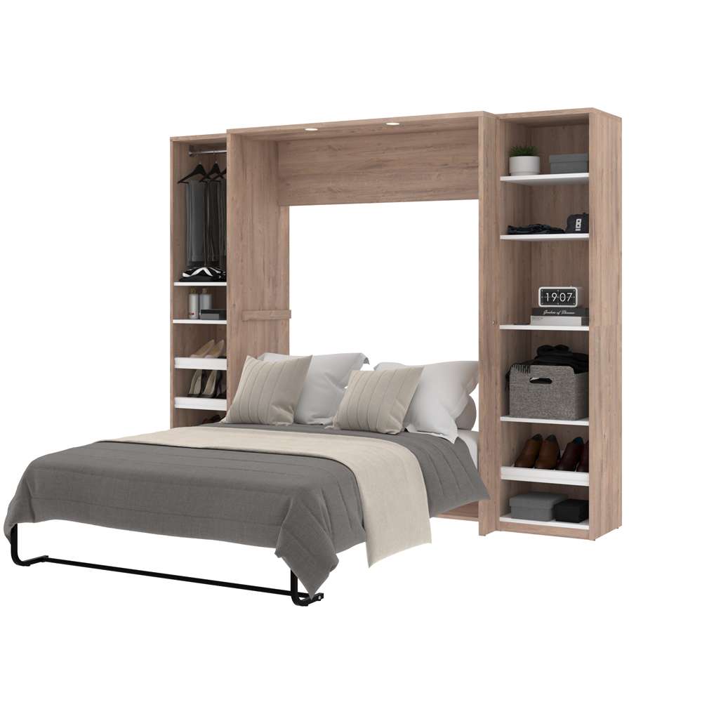 Bestar - Cielo 99W Full Murphy Bed with 2 Narrow Shelving Units (98W) in Rustic Brown & White - 80896-000009 veiw 3