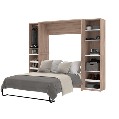 Bestar - Cielo 99W Full Murphy Bed with 2 Narrow Shelving Units (98W) in Rustic Brown & White - 80896-000009 veiw 3