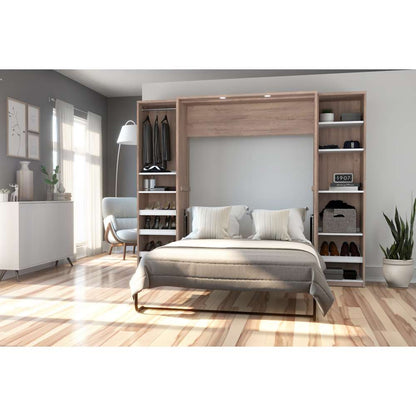 Bestar - Cielo 99W Full Murphy Bed with 2 Narrow Shelving Units (98W) in Rustic Brown & White - 80896-000009 veiw 5