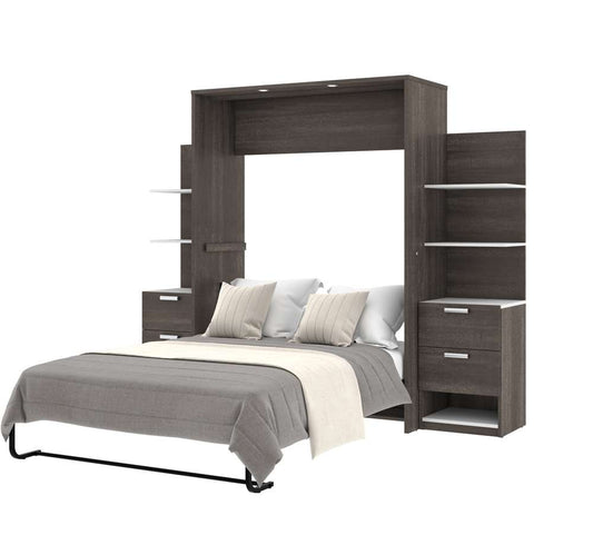 Bestar - Cielo 99W Full Murphy Bed with Floating Shelves and Drawers (98W) in Bark Grey & White - 80891-47 veiw 1