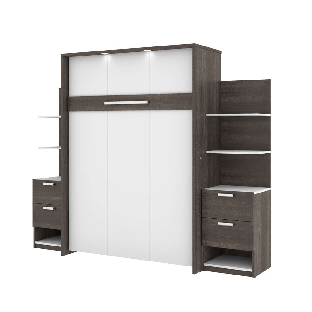 Bestar - Cielo 99W Full Murphy Bed with Floating Shelves and Drawers (98W) in Bark Grey & White - 80891-47 veiw 2