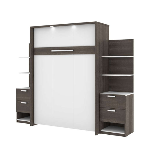 Bestar - Cielo 99W Full Murphy Bed with Floating Shelves and Drawers (98W) in Bark Grey & White - 80891-47 veiw 2