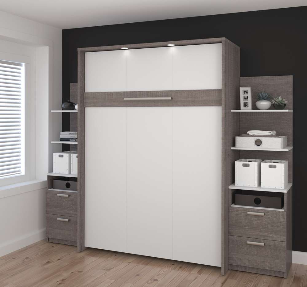 Bestar - Cielo 99W Full Murphy Bed with Floating Shelves and Drawers (98W) in Bark Grey & White - 80891-47 veiw 4