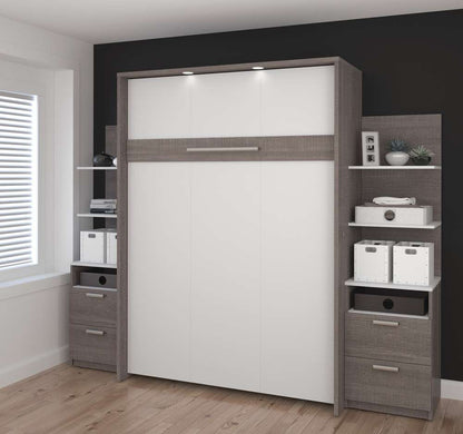 Bestar - Cielo 99W Full Murphy Bed with Floating Shelves and Drawers (98W) in Bark Grey & White - 80891-47 veiw 4