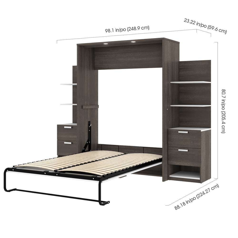 Bestar - Cielo 99W Full Murphy Bed with Floating Shelves and Drawers (98W) in Bark Grey & White - 80891-47 veiw 6