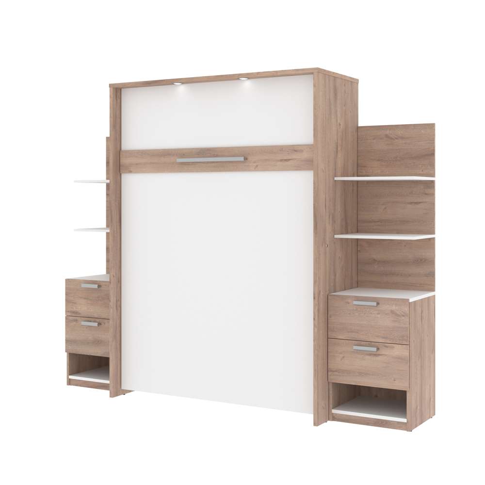 Bestar - Cielo 99W Full Murphy Bed with Floating Shelves and Drawers (98W) in Rustic Brown & White - 80891-000009 veiw 1