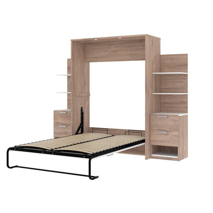 Bestar - Cielo 99W Full Murphy Bed with Floating Shelves and Drawers (98W) in Rustic Brown & White - 80891-000009 veiw 2