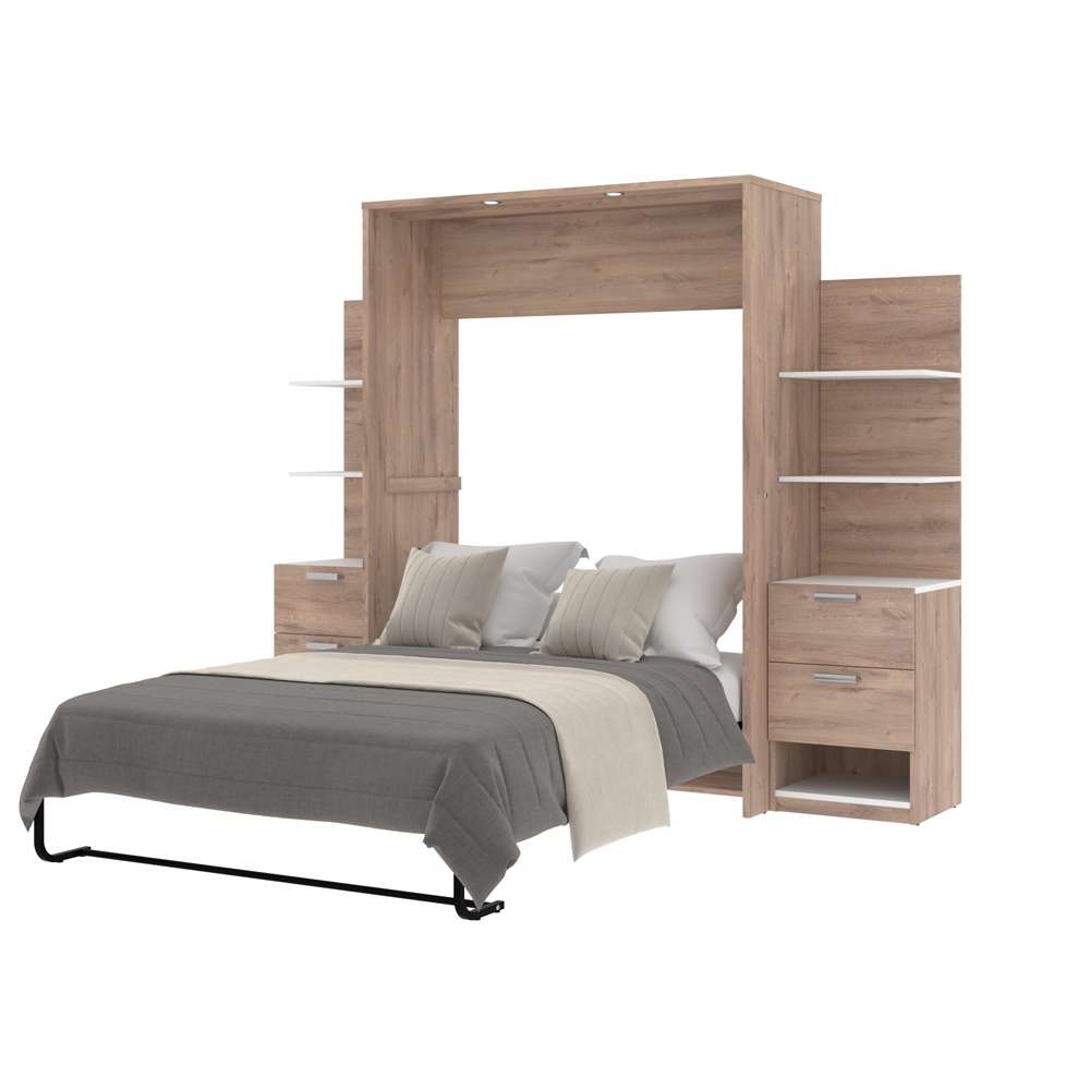 Bestar - Cielo 99W Full Murphy Bed with Floating Shelves and Drawers (98W) in Rustic Brown & White - 80891-000009 veiw 3