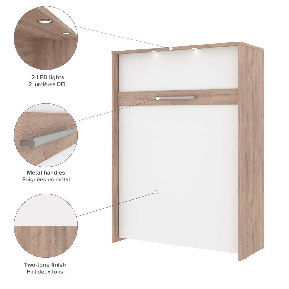 Bestar - Cielo 99W Full Murphy Bed with Floating Shelves and Drawers (98W) in Rustic Brown & White - 80891-000009 veiw 7