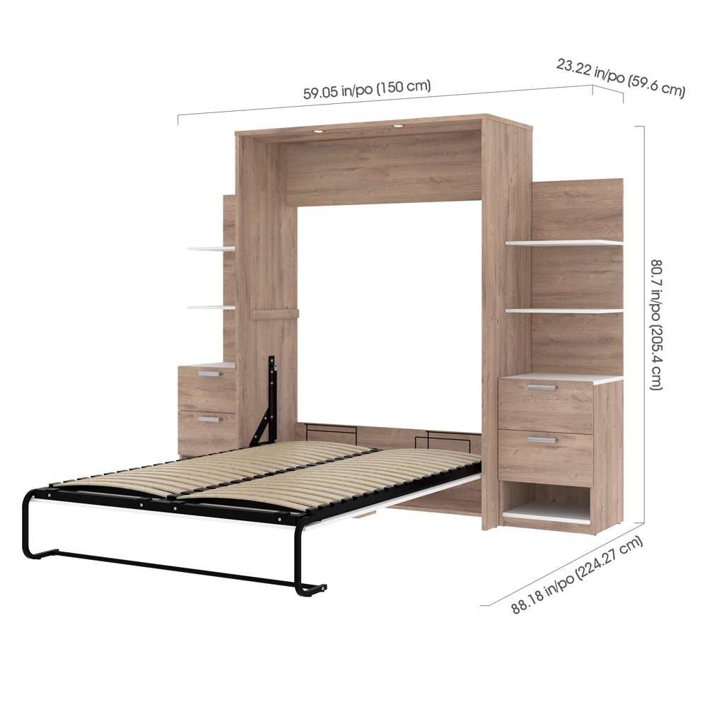 Bestar - Cielo 99W Full Murphy Bed with Floating Shelves and Drawers (98W) in Rustic Brown & White - 80891-000009 veiw 8