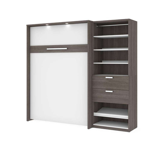 Bestar - Cielo Full Murphy Bed and Shelving Unit with Drawers (89W) in Bark Grey & White - 80892-47 veiw 1