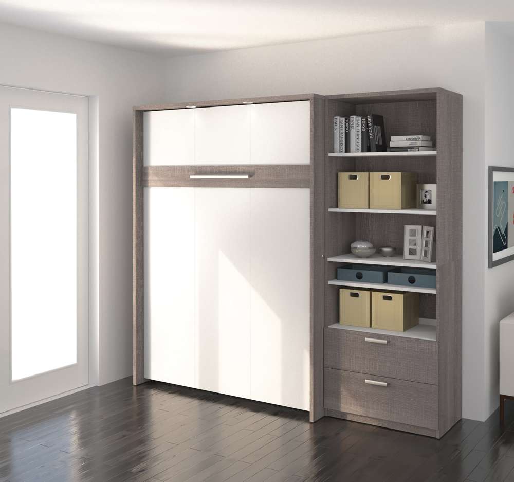 Bestar - Cielo Full Murphy Bed and Shelving Unit with Drawers (89W) in Bark Grey & White - 80892-47 veiw 3