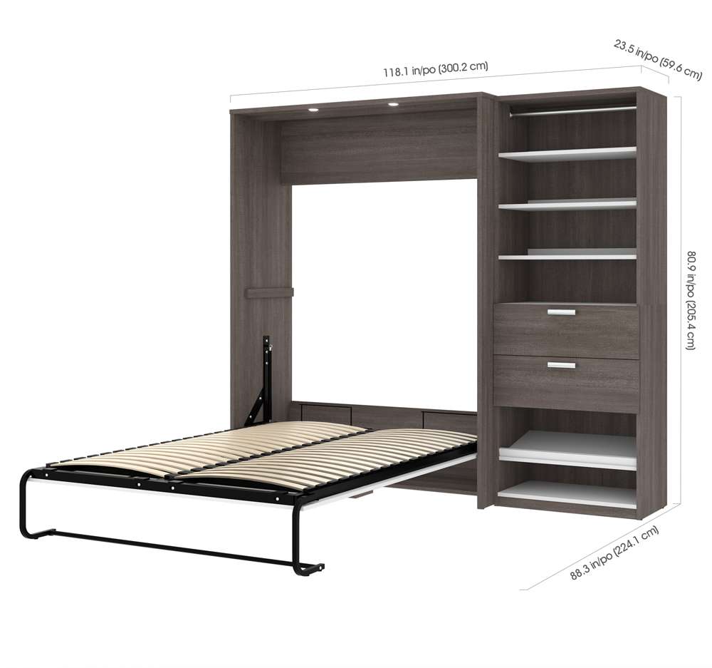Bestar - Cielo Full Murphy Bed and Shelving Unit with Drawers (89W) in Bark Grey & White - 80892-47 veiw 8
