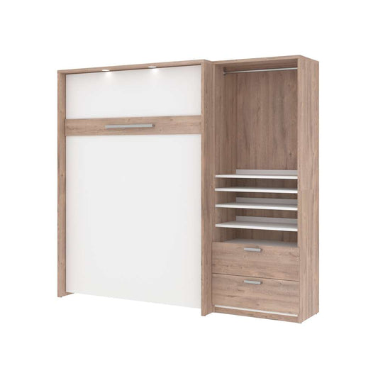 Bestar - Cielo Full Murphy Bed and Shelving Unit with Drawers (89W) in Rustic Brown & White - 80892-000009 veiw 1