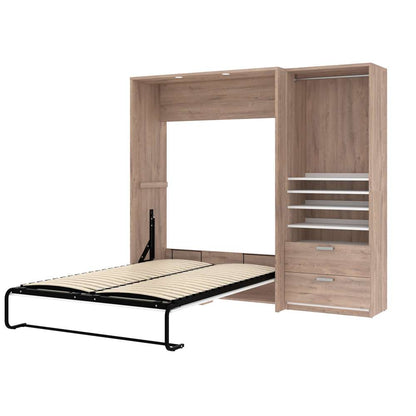 Bestar - Cielo Full Murphy Bed and Shelving Unit with Drawers (89W) in Rustic Brown & White - 80892-000009 veiw 2