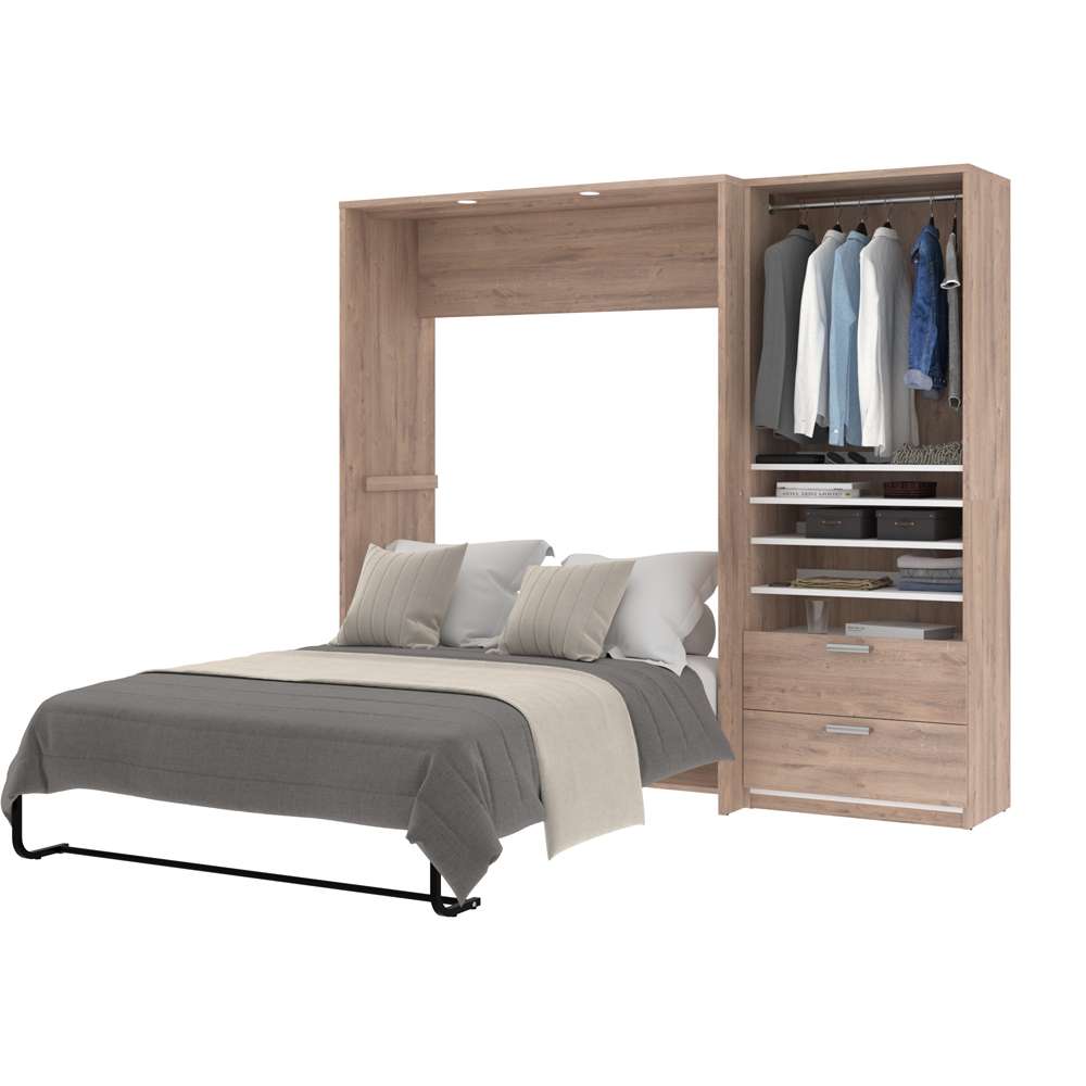 Bestar - Cielo Full Murphy Bed and Shelving Unit with Drawers (89W) in Rustic Brown & White - 80892-000009 veiw 3