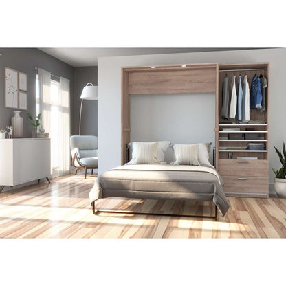 Bestar - Cielo Full Murphy Bed and Shelving Unit with Drawers (89W) in Rustic Brown & White - 80892-000009 veiw 4