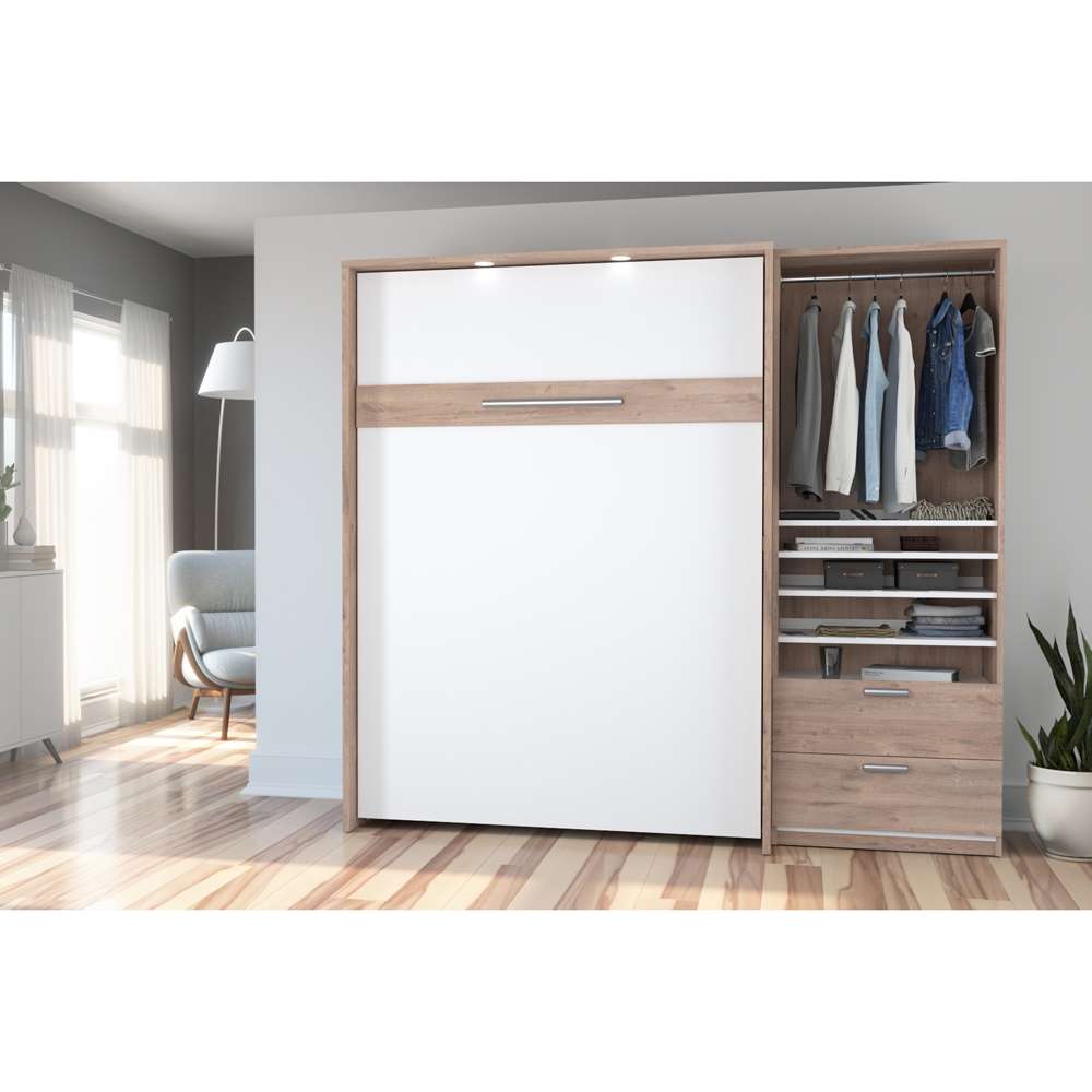 Bestar - Cielo Full Murphy Bed and Shelving Unit with Drawers (89W) in Rustic Brown & White - 80892-000009 veiw 5