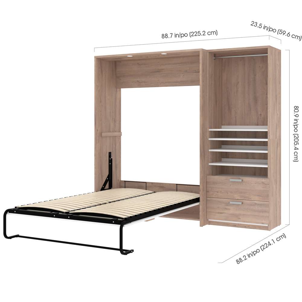 Bestar - Cielo Full Murphy Bed and Shelving Unit with Drawers (89W) in Rustic Brown & White - 80892-000009 veiw 6