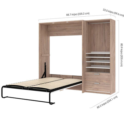 Bestar - Cielo Full Murphy Bed and Shelving Unit with Drawers (89W) in Rustic Brown & White - 80892-000009 veiw 6