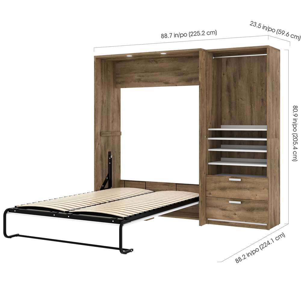 Bestar - Cielo Full Murphy Bed and Shelving Unit with Drawers (89W) in Rustic Brown & White - 80892-000009 veiw 7