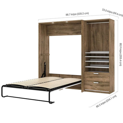 Bestar - Cielo Full Murphy Bed and Shelving Unit with Drawers (89W) in Rustic Brown & White - 80892-000009 veiw 7