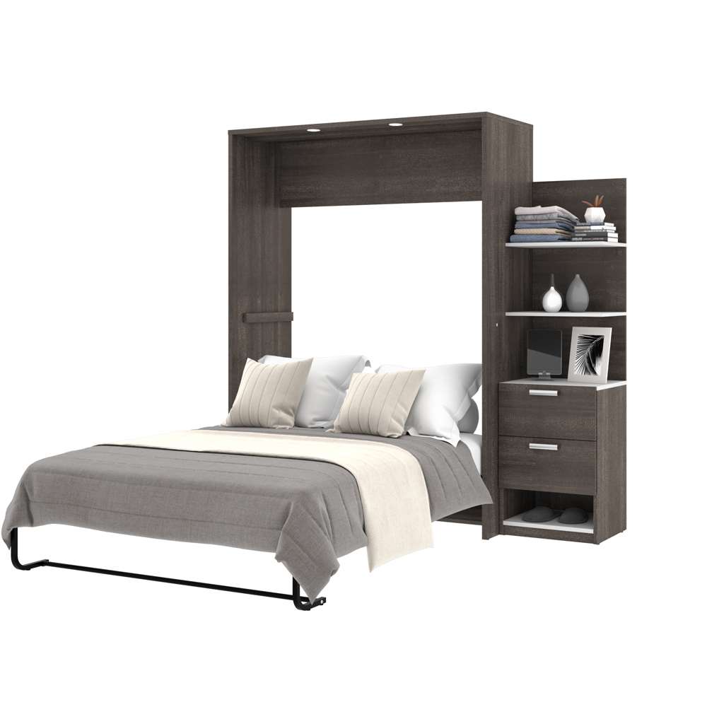 Bestar - Cielo Full Murphy Bed with Floating Shelves (79W) in Bark Grey & White - 80897-47 veiw 2