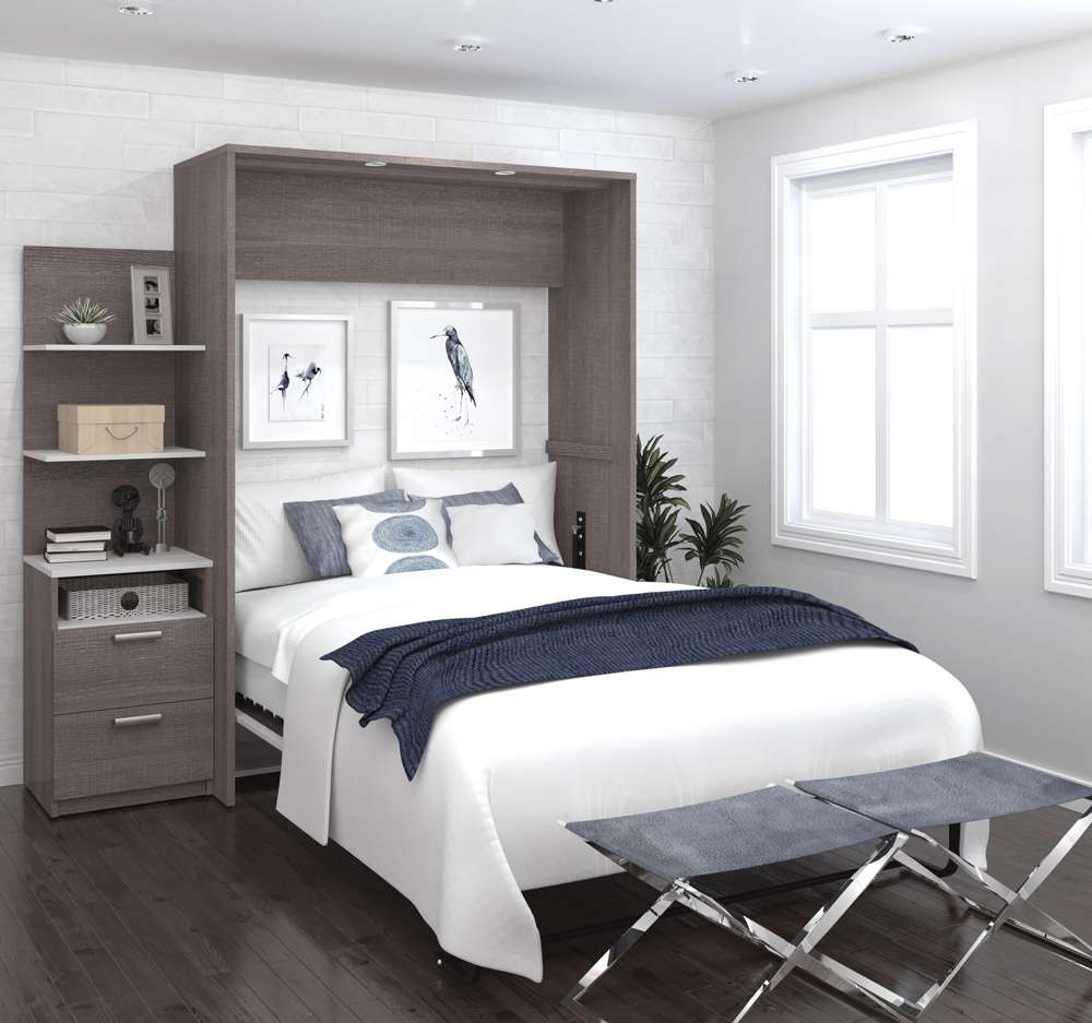 Bestar - Cielo Full Murphy Bed with Floating Shelves (79W) in Bark Grey & White - 80897-47 veiw 4