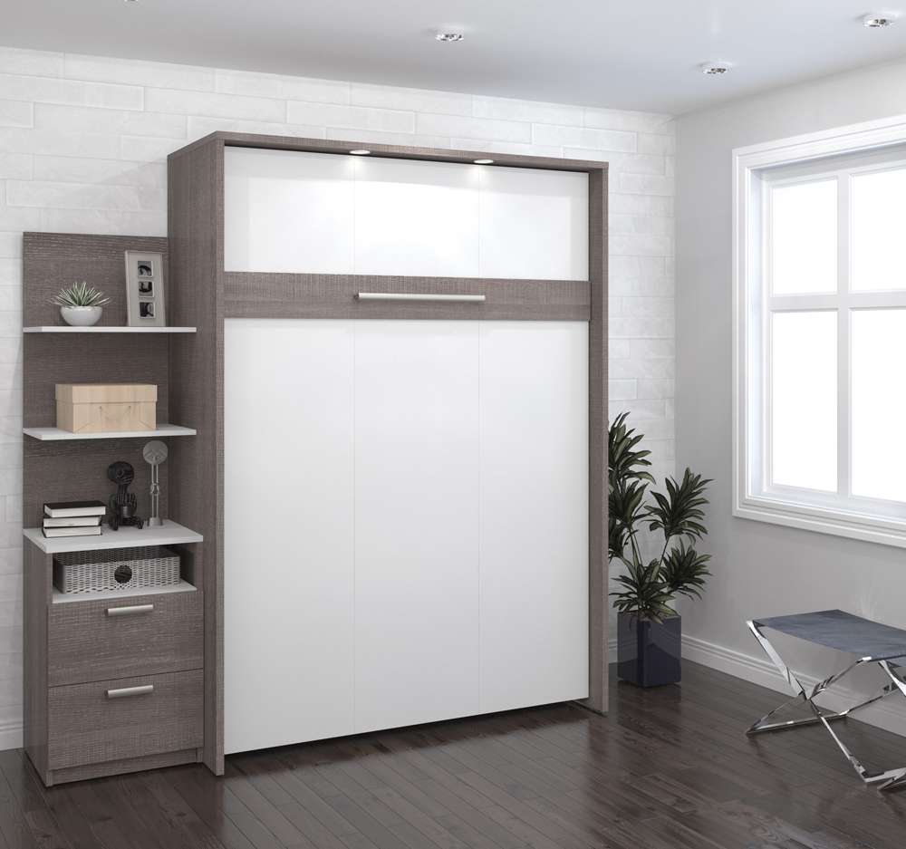 Bestar - Cielo Full Murphy Bed with Floating Shelves (79W) in Bark Grey & White - 80897-47 veiw 5