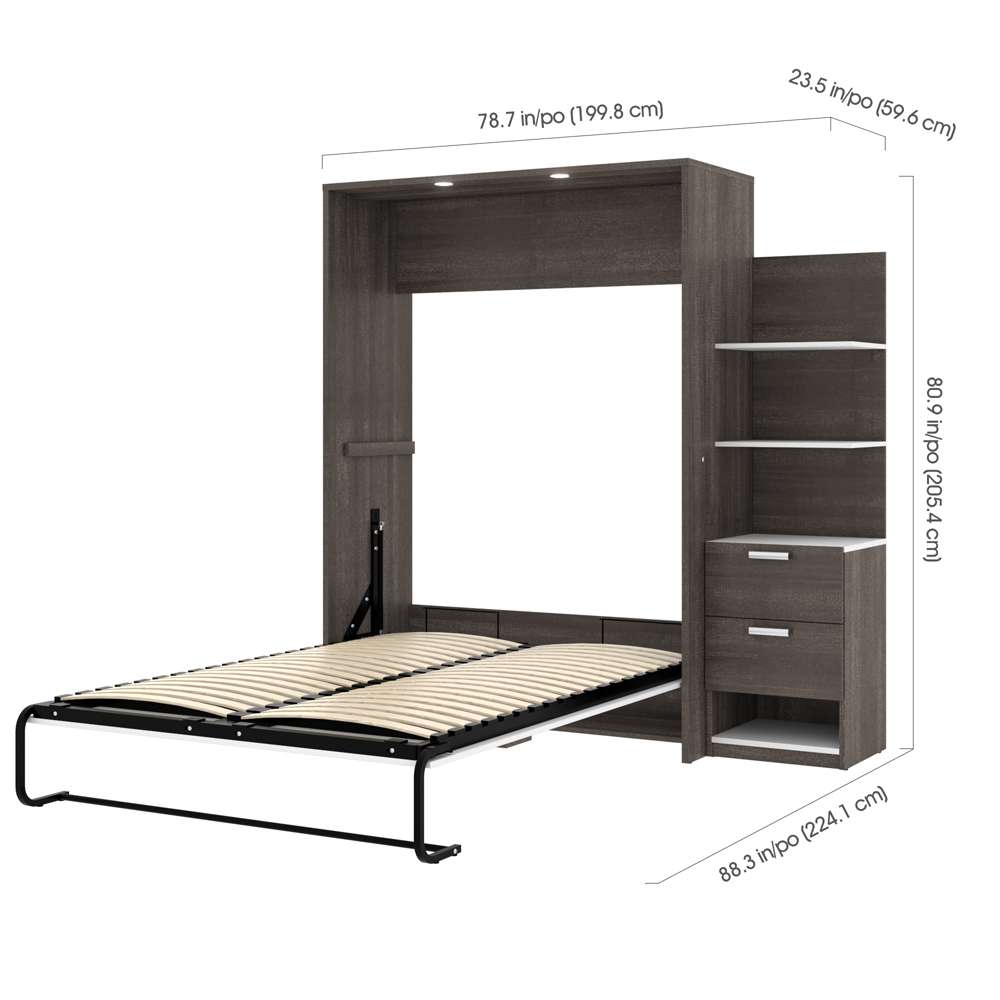 Bestar - Cielo Full Murphy Bed with Floating Shelves (79W) in Bark Grey & White - 80897-47 veiw 6