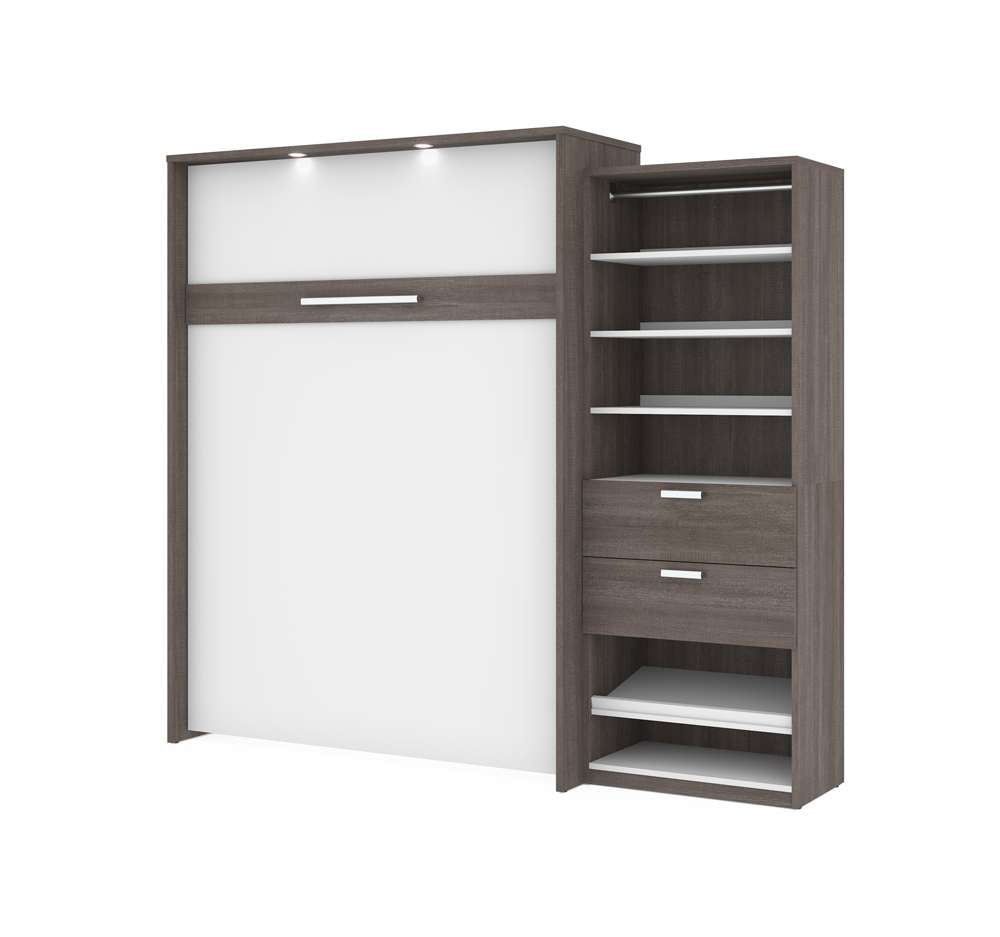 Bestar - Cielo Queen Murphy Bed and Shelving Unit with Drawers (95W) in Bark Grey & White - 80882-47 veiw 1