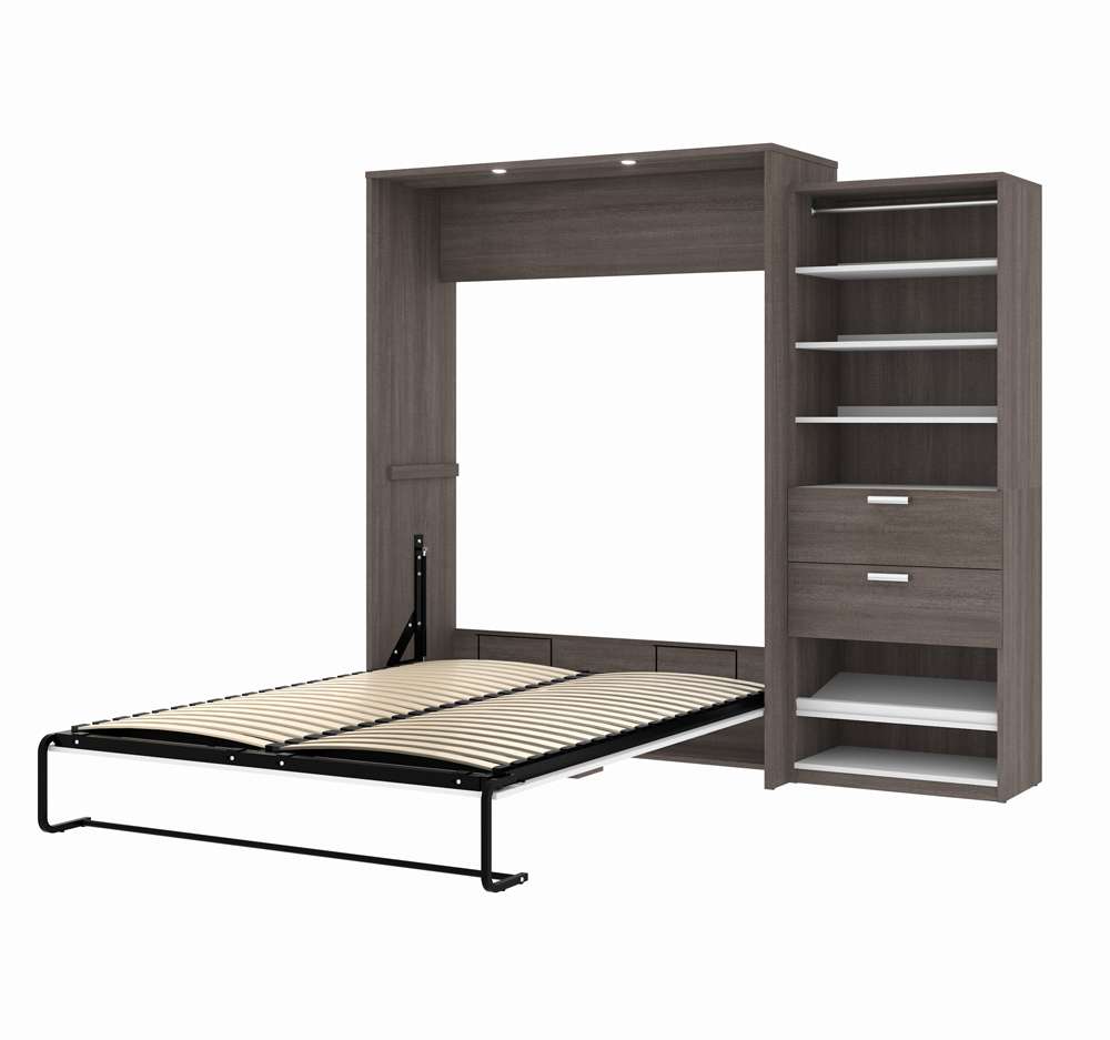 Bestar - Cielo Queen Murphy Bed and Shelving Unit with Drawers (95W) in Bark Grey & White - 80882-47 veiw 2