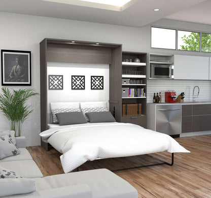 Bestar - Cielo Queen Murphy Bed and Shelving Unit with Drawers (95W) in Bark Grey & White - 80882-47 veiw 4