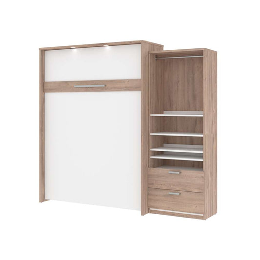 Bestar - Cielo Queen Murphy Bed and Shelving Unit with Drawers (95W) in Rustic Brown & White - 80882-000009 veiw 1