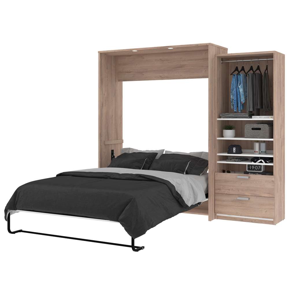 Bestar - Cielo Queen Murphy Bed and Shelving Unit with Drawers (95W) in Rustic Brown & White - 80882-000009 veiw 3