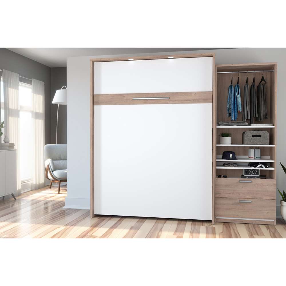 Bestar - Cielo Queen Murphy Bed and Shelving Unit with Drawers (95W) in Rustic Brown & White - 80882-000009 veiw 5
