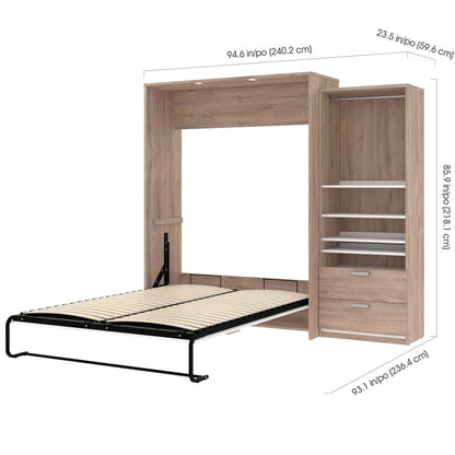 Bestar - Cielo Queen Murphy Bed and Shelving Unit with Drawers (95W) in Rustic Brown & White - 80882-000009 veiw 6