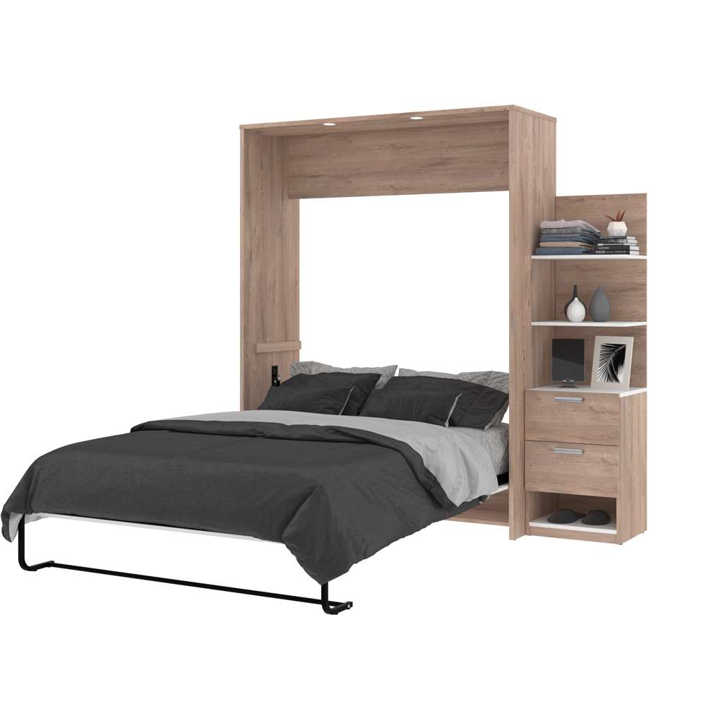 Bestar - Cielo Queen Murphy Bed with Floating Shelves (85W) in Rustic Brown & White - 80887-000009 veiw 3