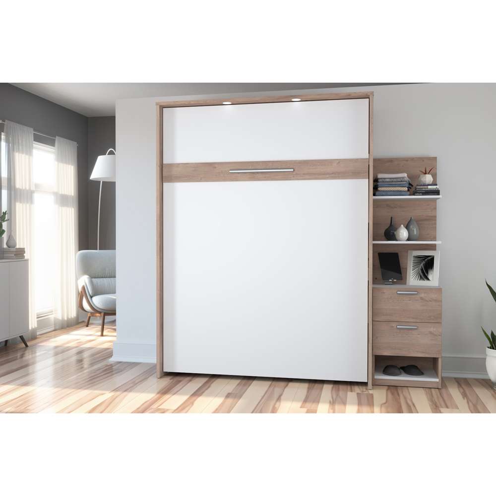 Bestar - Cielo Queen Murphy Bed with Floating Shelves (85W) in Rustic Brown & White - 80887-000009 veiw 4