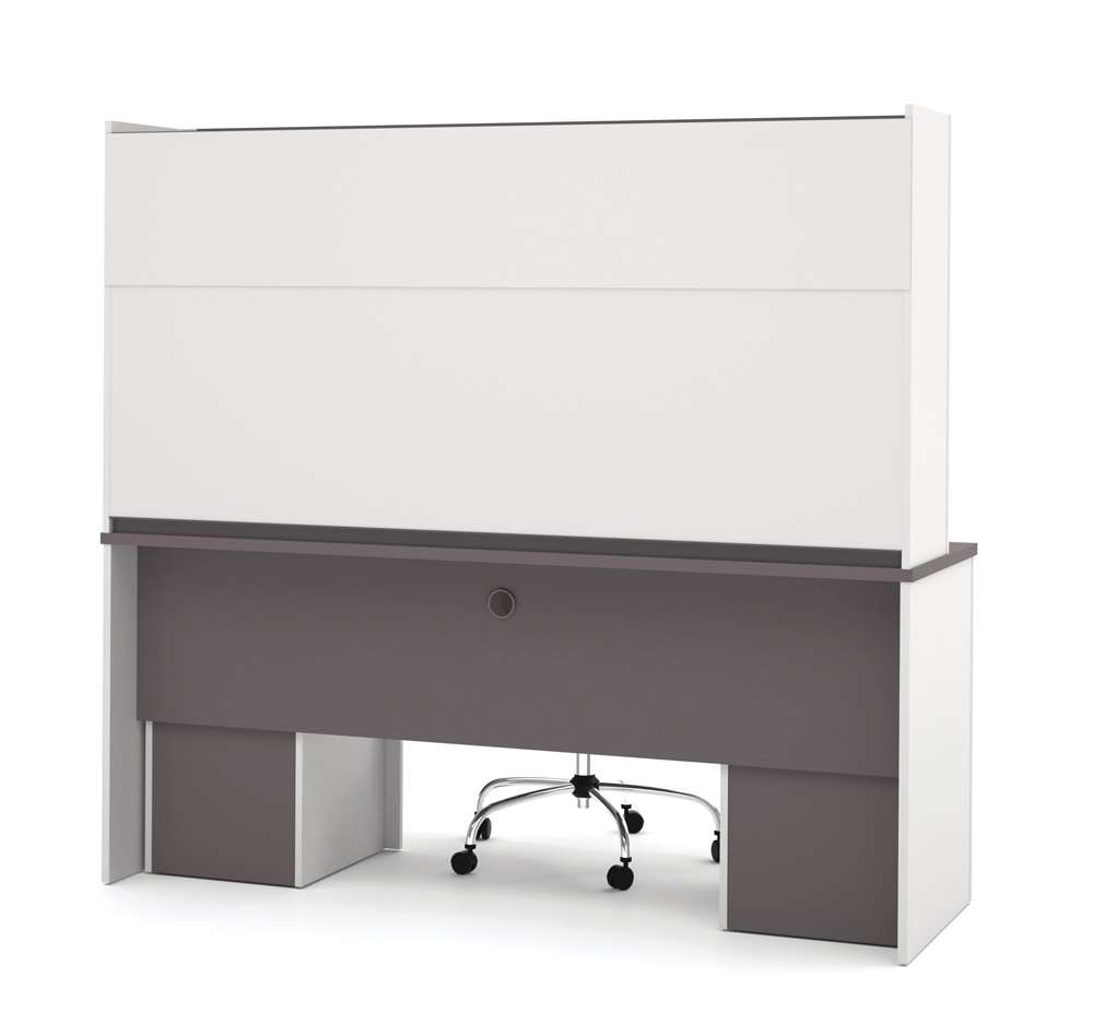 Bestar - Connexion 72W Credenza Desk with Two Pedestals and Hutch in Slate & Sandstone - 93860-59 veiw 2