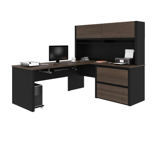 Bestar - Connexion 72W L-Shaped Desk with Lateral File Cabinet and Hutch in Antigua & Black - 93867-000052 veiw 1