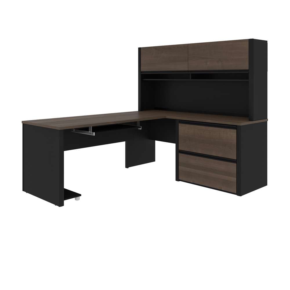 Bestar - Connexion 72W L-Shaped Desk with Lateral File Cabinet and Hutch in Antigua & Black - 93867-000052 veiw 2