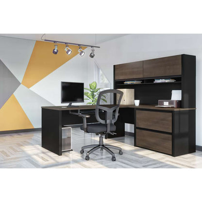 Bestar - Connexion 72W L-Shaped Desk with Lateral File Cabinet and Hutch in Antigua & Black - 93867-000052 veiw 3