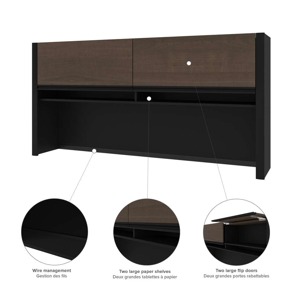 Bestar - Connexion 72W L-Shaped Desk with Lateral File Cabinet and Hutch in Antigua & Black - 93867-000052 veiw 4